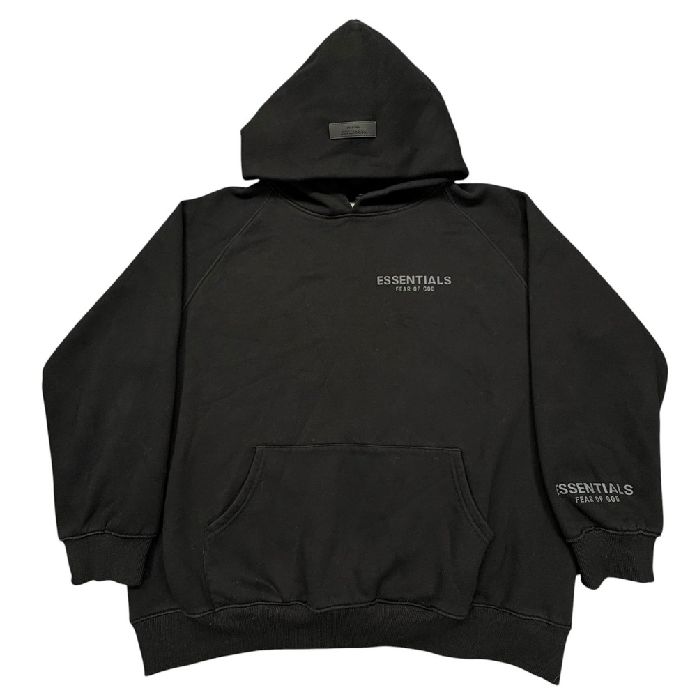 Fear of God Essentials Hoodie Mens L Black Cotton Logo Pullover Streetwear